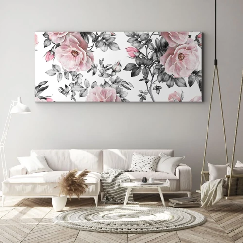 Obraz na płótnie - Zagubić się w kwiatach róż - 90x30 cm
