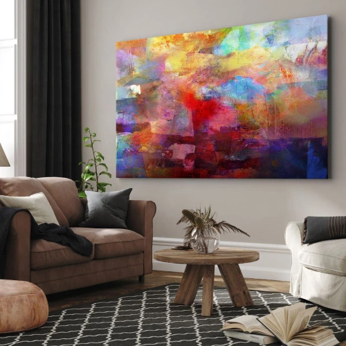 Obraz na płótnie - Zajrzeć do środka tęczy - Kolorowa abstrakcja w ciepłych i chłodnych odcieniach - 70x50cm