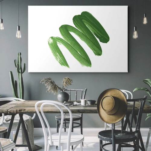 Obraz na płótnie - Zielony żart - Zielony abstrakcyjny pociągnięcie pędzla na białym tle - 70x50cm