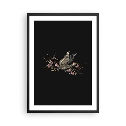 Plakat w czarnej ramie - Egzotyczny, haftowany ptak - 50x70 cm