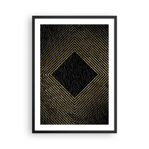 Plakat w czarnej ramie - Geometria w stylu glamour - Złote geometryczne linie na czarnym tle - 50x70cm