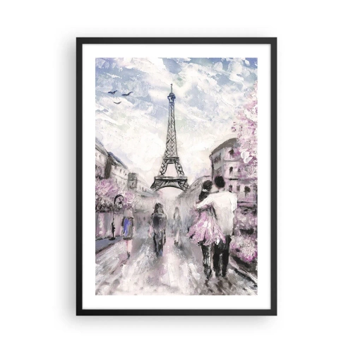 Plakat w czarnej ramie - Jak zakochac się, to tylko w… - Romantyczna scena w Paryżu z Wieżą Eiffla w tle - 50x70cm