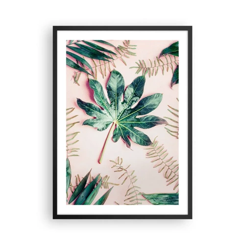 Plakat w czarnej ramie - Studium zieleni na różowym tle - 50x70 cm