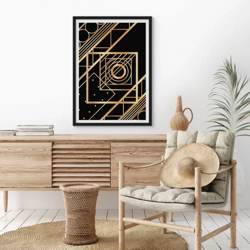 Plakat w czarnej ramie - Złota geometria - 50x70 cm