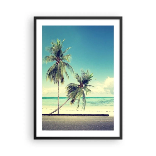 Plakat w ramie Arttor 50x70 cm - Wakacje czas zacząć - Rama Czarna - Krajobraz, Plaża, Surfing, Sport, Palmy, Do Salonu, Do Sypialni, Niebieski, Biały, Pionowy, P2BPA50x70-2835