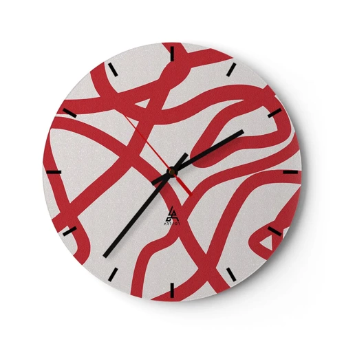 Zegar ścienny - Czerwono na białym - 30x30 cm
