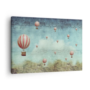 Obraz na płótnie - Wolni od zgiełku życia - Retro balony na tle błękitnego nieba i zieleni - 70x50cm